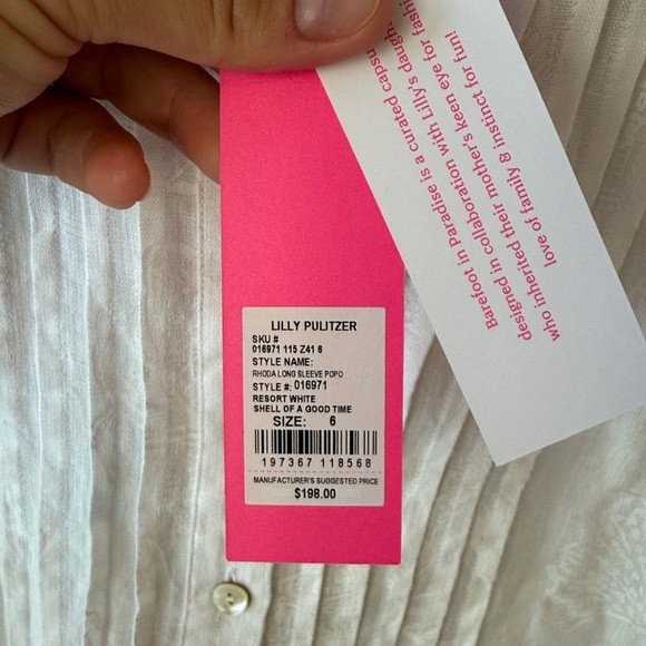 NWT Lilly Pulitzer Rhoda Long Sleeve Tunic Popover in Resort White‎ - Picture 7 of 8